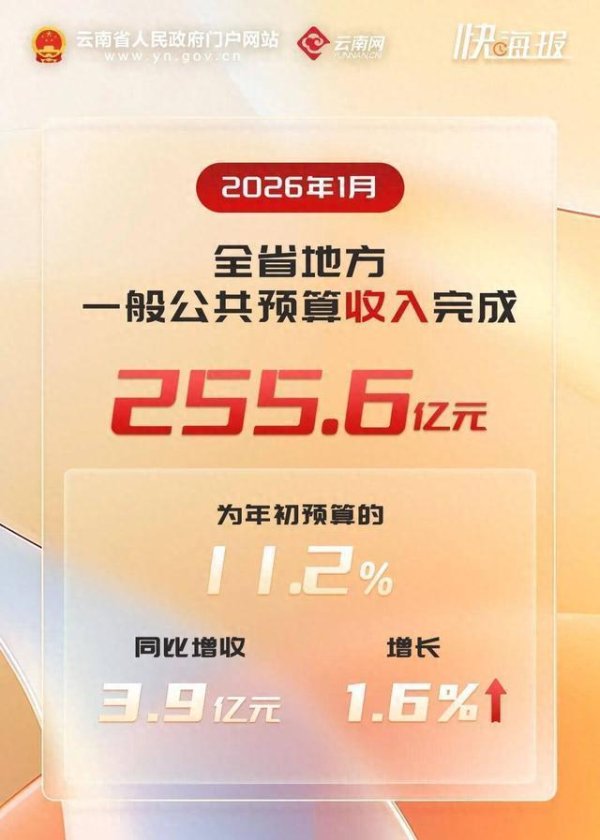 云南2026年1月财政收支情况公布
