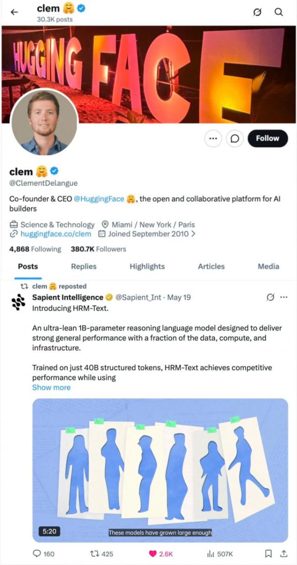 HuggingFace CEO力荐，Bengio团队也押注：这个1500美元训出的HRM模型，凭什么火了？